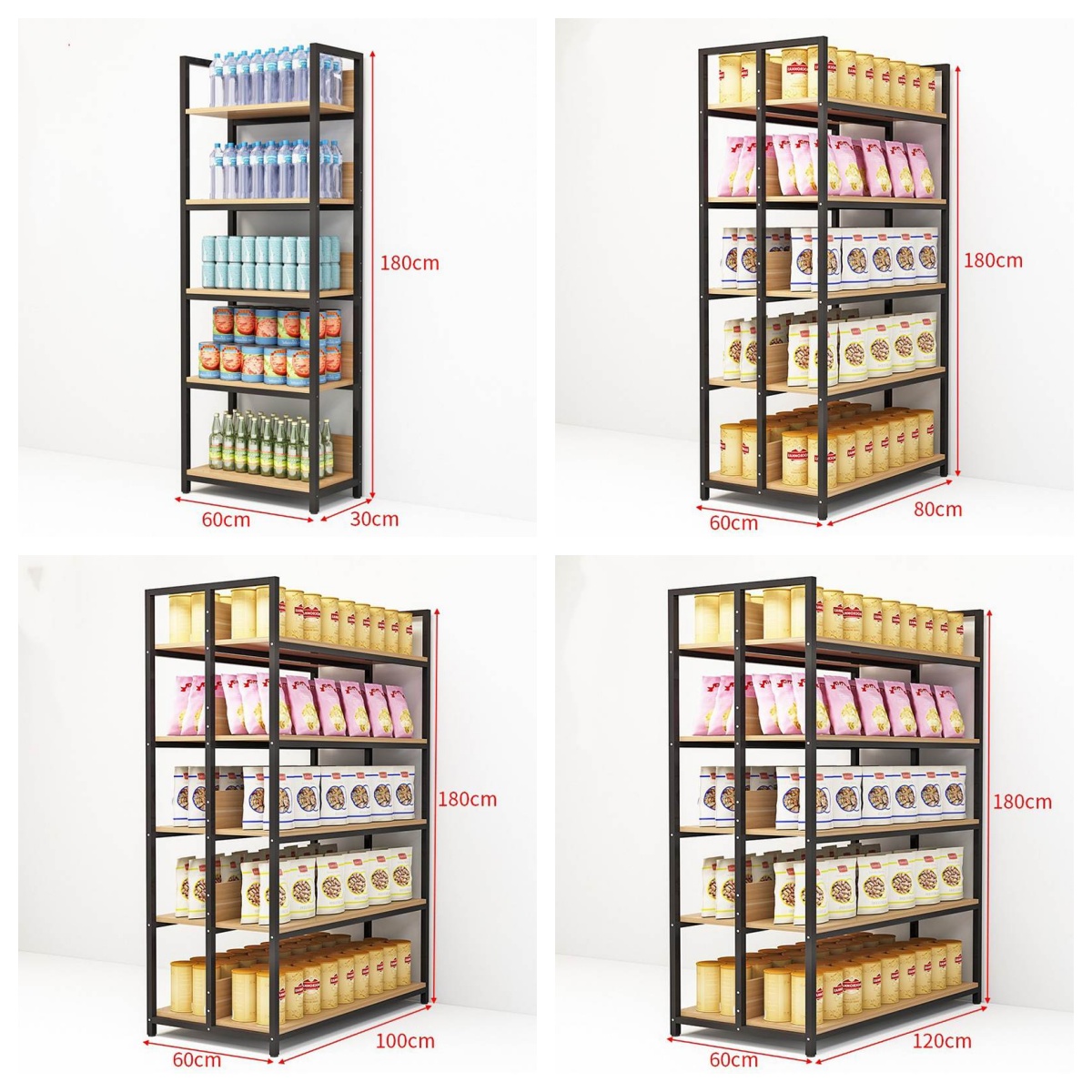180CM Black 5-Tier Wood Shelving Durable Modern Standing Type for Retail Storage Racks & Freestanding Shop Displays