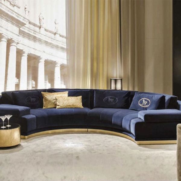 Latest Popular Modern Designs Living Room Metal Base White Fabric Sofa Velvet Couch Lobby Curved Sofas