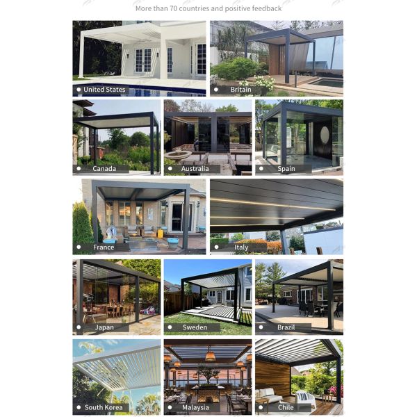 Waterproof Motorized Bioclimatic Pergola with 6063-T5 Aluminum Alloy Retractable Louvered Roof
