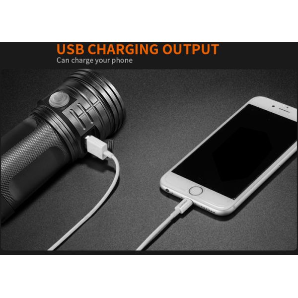 T6 Hunting High Lumen Flashlight , Rechargeable LED Flashlight Black Outdoor