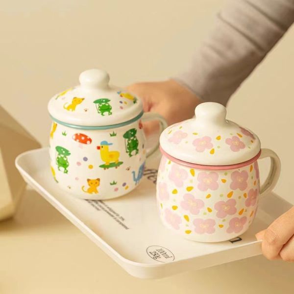 Handmade Customized Enamel Mugs Logo Printing Lovely Cartoon Kids Water Milk Mugs