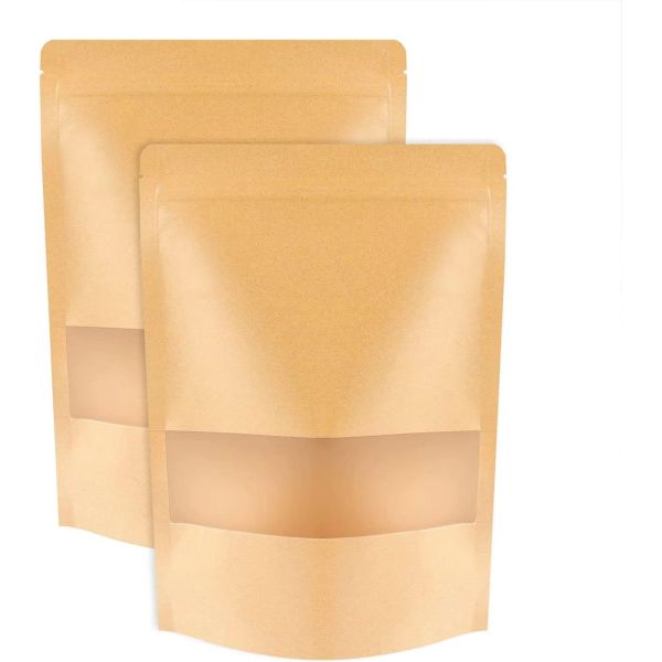 OEM ODM Foldable Biodegradable Window Moisture-proof Resealable Plastic Bags Kraft Paper Packaging Bags