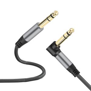 Plug de ângulo direito 1/4 de polegada Jack 10ft trançado guitarra elétrica cabo