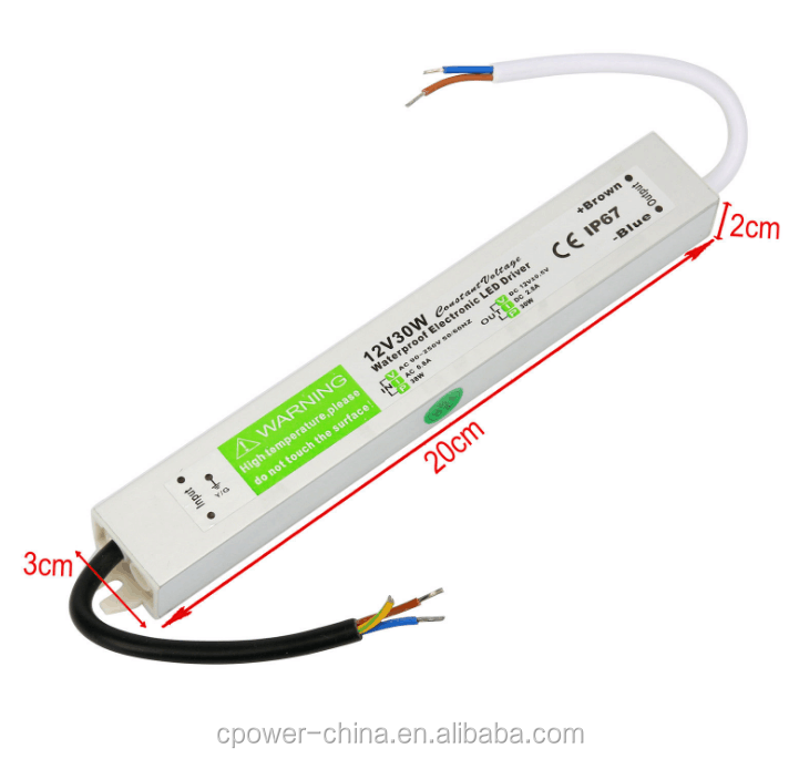 DC 12V/24V IP66/IP67 Waterproof 30W LED Driver for LED Strip LED Lighting Power Supply