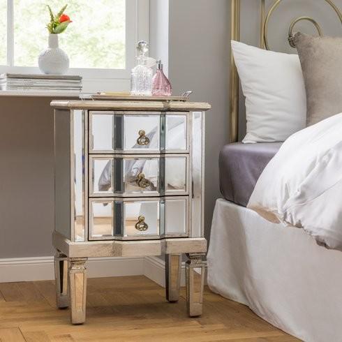 Leonore Mirrored Dresser And Nightstand , White Mirrored Bedside Cabinets