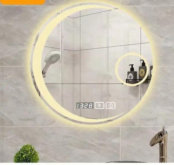 Silver Round Glass Bathroom Mirror 6500K Round Mirror With Led Lights