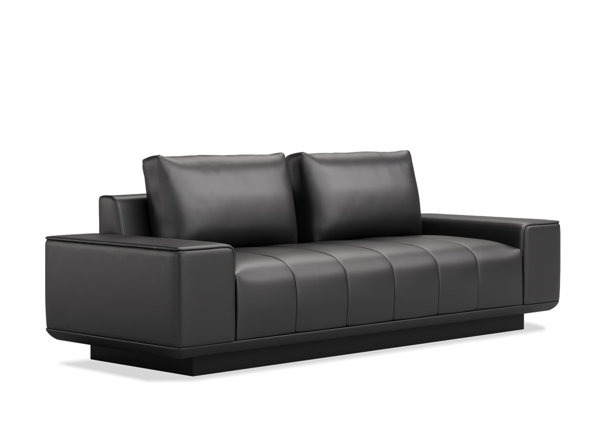 Star II Lounge Sofa Modular with Light Leather, Dark North American Walnut, and Double C-shaped Legs