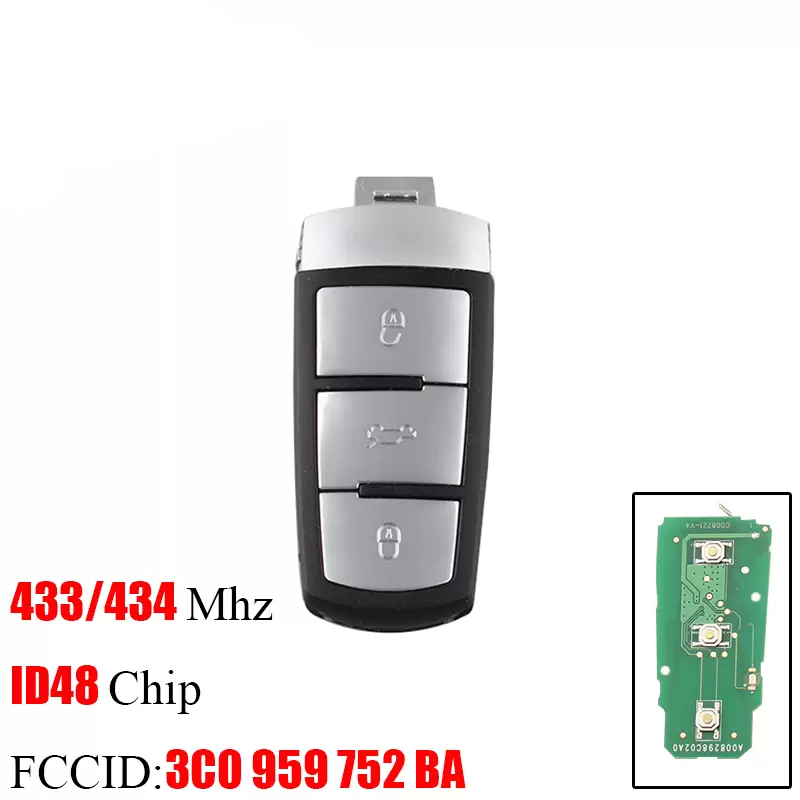 Aftermarket VW Passat CC Magotan With ID48 Chip 3 Button Smart Key Control Fccid 3CO 959 752 BA