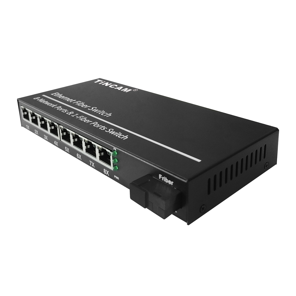 TiNCAM Factory Fast Ethernet PoE Switches with 8 10/100Mbps Adaptive RJ45 Ports and 1 155Mbps SC Fiber Port  Fiber Media Converter IEEE 802.3af/at 20km SM 1310nm SC 65W TBC-PSF4318E-S20A
