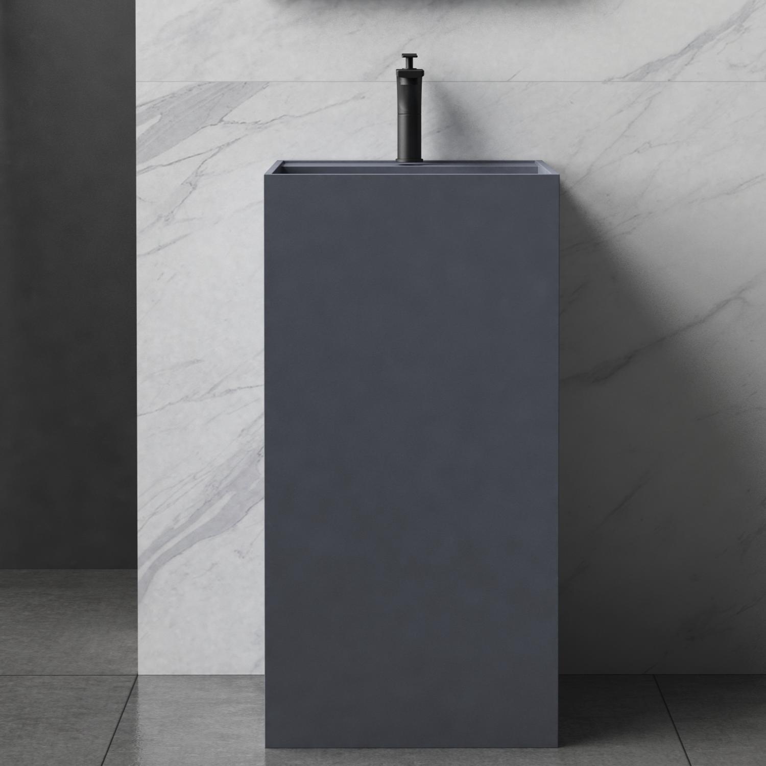 Bespoke Grey Square Pedestal Hand Basin Freestanding Sink Deck Mounted