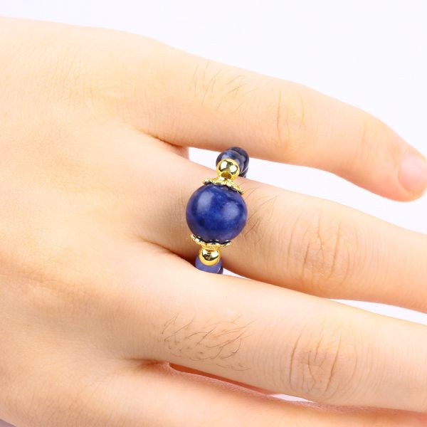 Естественный кристалл 4 мм Синий содалит Медь Золотовалочное эластичное кольцо для драгоценностей