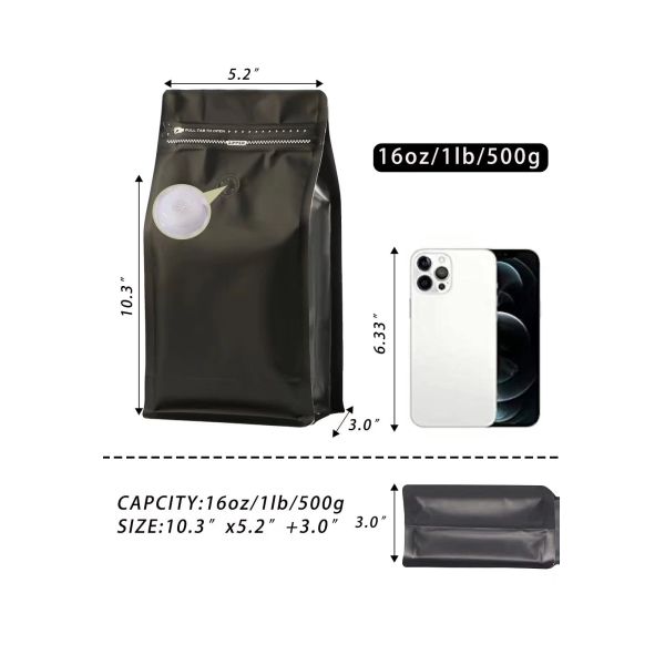 Food Grade Stand up Pouches with Valve Resealable Side Zipper Coffee Bean Bags Vented Storage Bags for Coffee Beans
