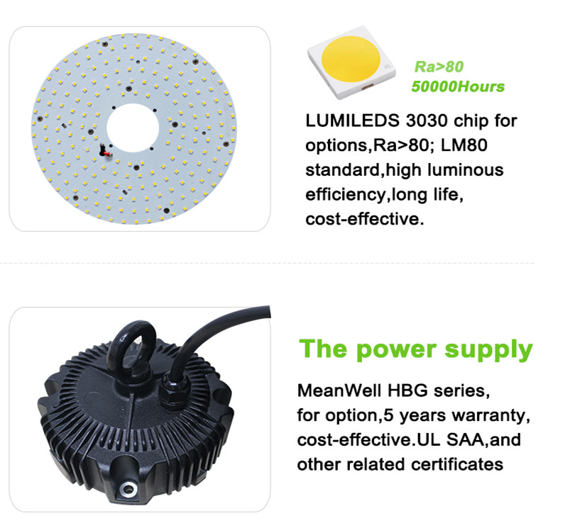 IP65 White Ufo Led High Bay Light 200 Watt 100lm High Brightness SMD3030 LED Chip