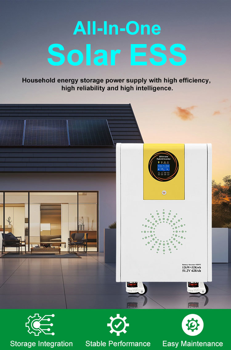 All-In-One Energy Storage System 32kWh LiFePO4 Battery with 12KW Inverter for Home & Solar Power BMS MPPT