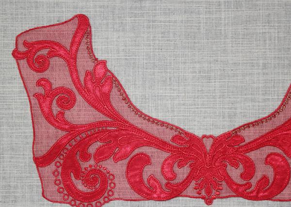 Gold Lurex Flocking Embroidered Lace Appliques For Clothing / Dress / Art Decorations