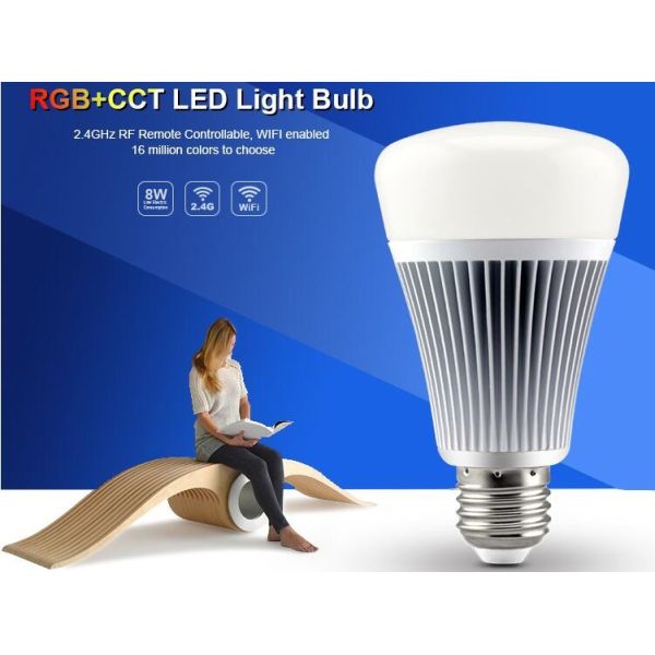 Milight Wifi IOS APP 8W RGB+CCT LED Bulb Light 2.4G RF All color RGB with CCT adjustable 3000k to 6000K bulb led light
