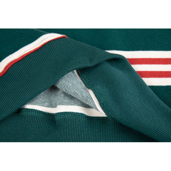 Womens Mens Green Stripe Crewneck Sweatshirts With Chenille Letter Patch