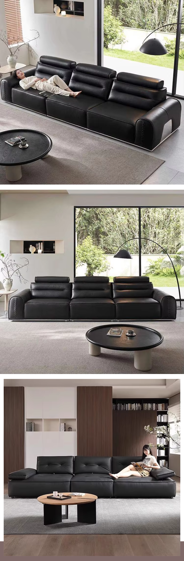 Black Leather Modular Upholstered Lounge Sofa Sectional Couch Modern Fashion Living Room Furniture Compression Sofa Sets