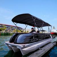 Customizable 25ft Fiberglass Pontoon Boat 12-15 People With Swim Ladder