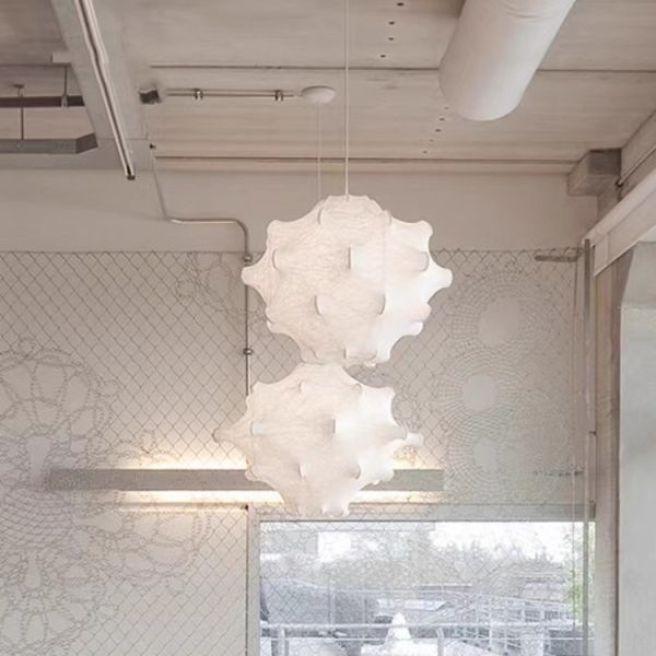 Minimalist Silk Cylinder Pendant Light for Hotel Lobby Lighting Fixture Mounted