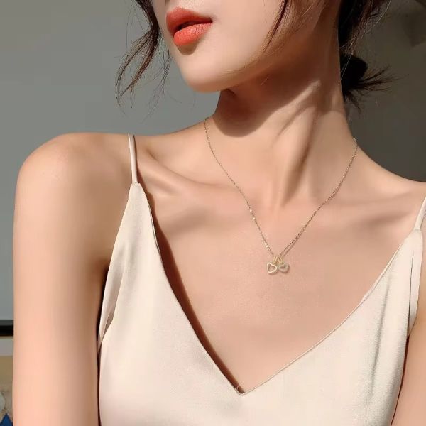 YASVITTI 925 Sterling Silver Two Hearts Necklace Charm Custom Gold Plated Heart Necklace Jewelry