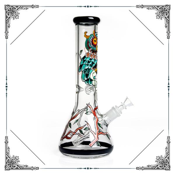 Hand Drawing Owl Perc Glass Water Pipe 50 X 7mm Perc Glass Smoking Tubes