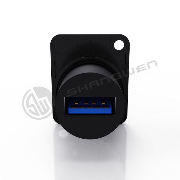 USB 3.0 Black Dustproof 9-Pin Audio Video Connection Male Female Connector Panel Mounting D-Type Metal Female Socket