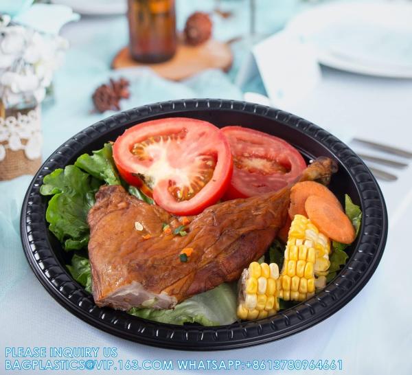 Reusable Plastic Plates, 9 Inch 150 Pack Food Grade Material BPA Free Black Dinner Plates