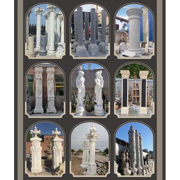White Marble Man Statue Column Natural Stone Roman Columns Pillar Decorative Classic Building Design Luxury