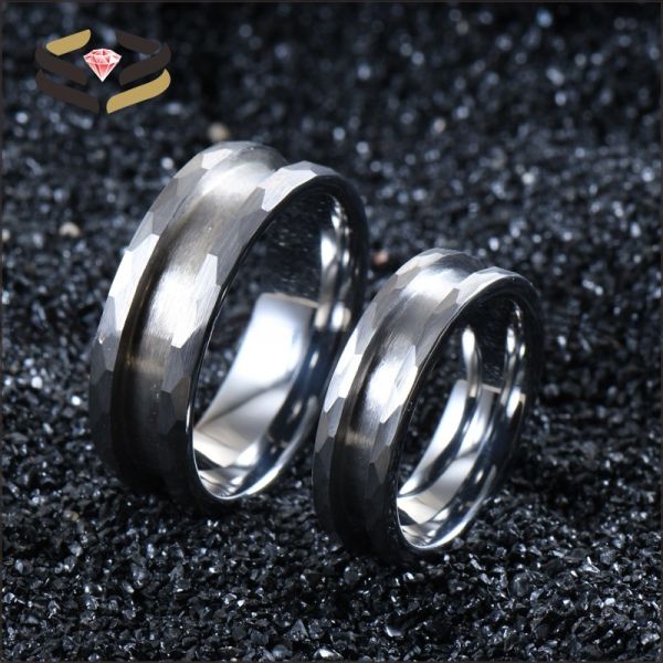 Third Party Appraisal Silver Hammered Tungsten Ring Blank Inlay Ring Cores 6mm 8mm for Men and Women