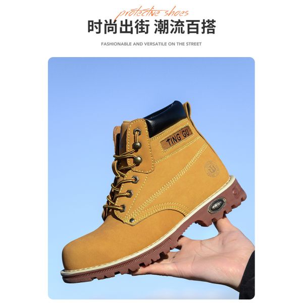 Botas de seguridad de cuero de fibra microfibra negra Botas de trabajo de tendón de res Zapatos de suela para hombres