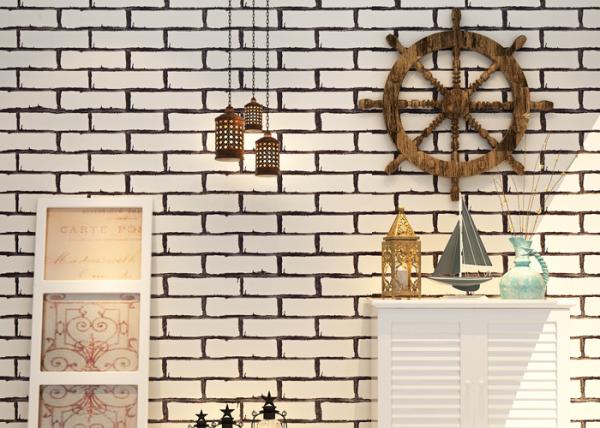 White Fake Brick Wall Covering / Removable PVC Vinyl Wallpaper Friction - Resistance