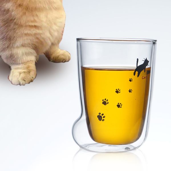 Творческая чашка когтя кота молока/кофе, рука дунутые двойные изолированные стеклянные кружки