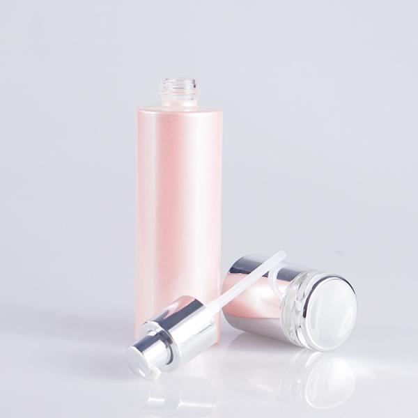 Garrafa cosmética da bomba do vidro cor-de-rosa da pintura 100ml 3.4oz para a loção dos cuidados com a pele