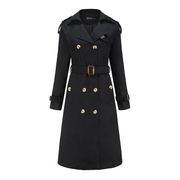 OEM Women'S Classic Double Breasted Mid - Long Cotton Coat With Belt S-3XL