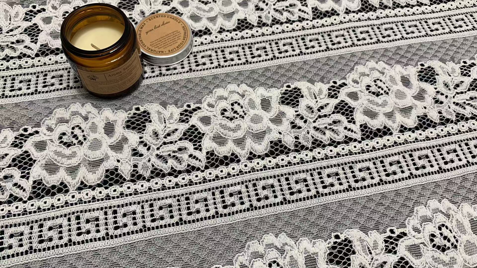 Horizontal Striped Floral Lace Fabric, Ornate Border Pattern Nylon Lace for Garment & Costume Decoration