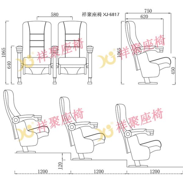 Powder Coating Metal Structure Commercial Theater Seats With Popcorn Holder