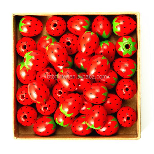 Red Wooden Craft Beads Flower Style Wood Strawberry Beads for Jewelry Making DIY Crafts