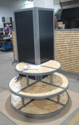 Multi Tiered Three Levels Custom Display Rack Modular Display Rack Black And Natural Color