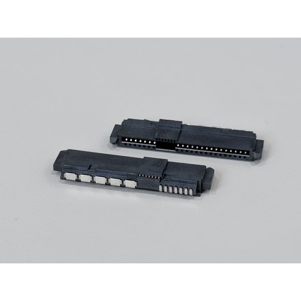 SAS 29P 1.27mm Pitch Right-Angle Solder Female Pin Connector with Positioning Peg & Thick Back Cover, 15U Gold Electronic Signal Terminal Connector for Server, PCB & Power Cable Transmission