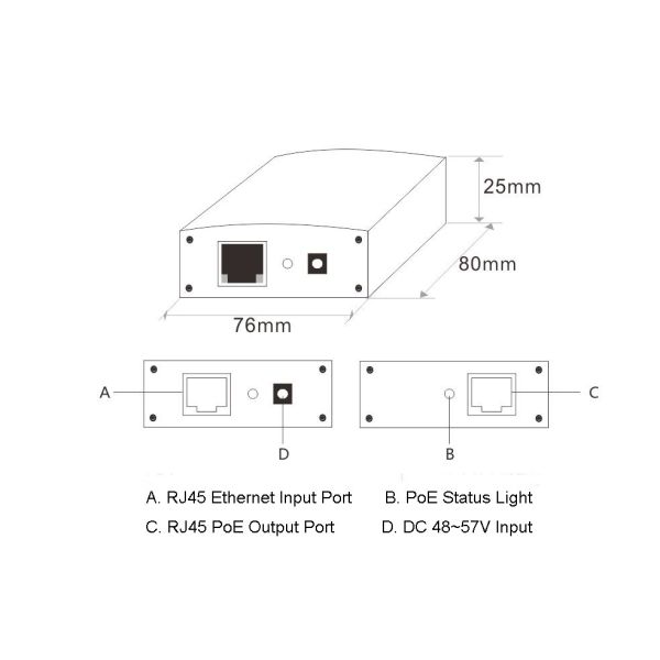 95W Single Port Power Over Ethernet Injector Adapter Up To 100 Meters