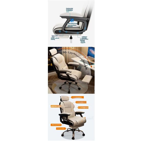 Cadeira de jogos ergonômica de couro de PU inclinável de 135 graus com apoio de pé em preto e rosa