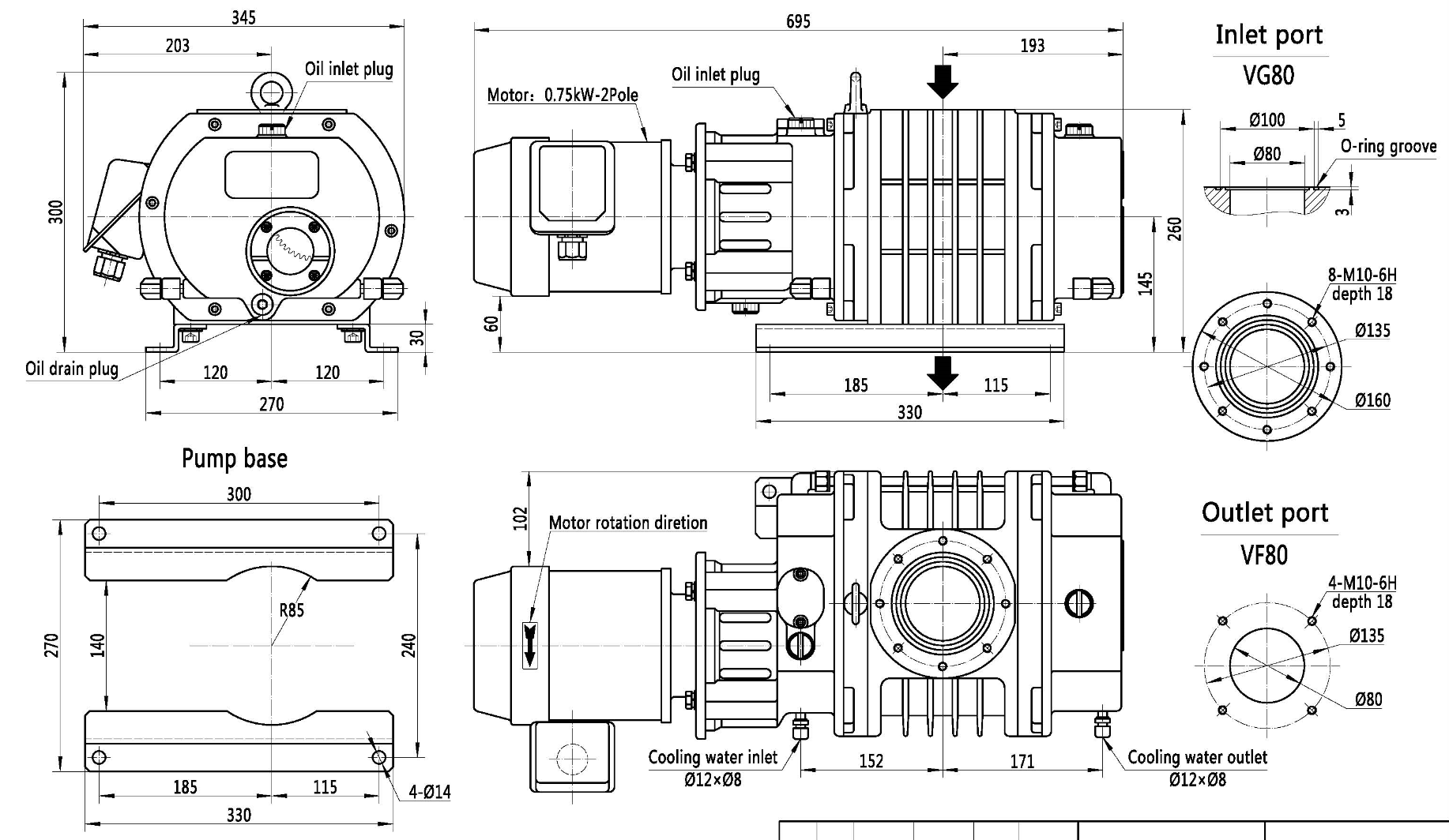 BSJ70L Aluminium Alloy Roots Vacuum Booster Pump 280m3/H 0.72kW