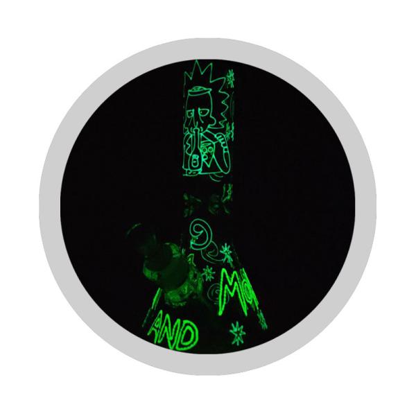 Hand Drawing Rick And Morty Bong 7mm Glass Smoking Hookah Pipe Luminous Design