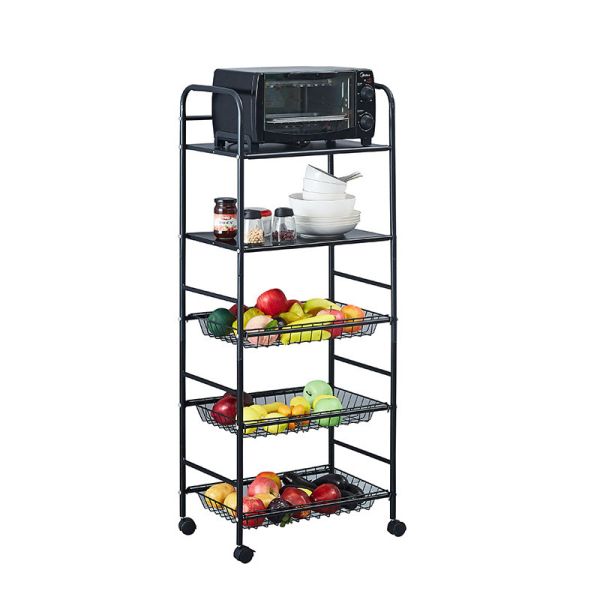 5 Tier Non-folding Rack Kitchen Storage Organizer with Stable Rotating Rolling Design