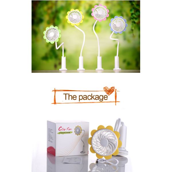 Sunflower clip fan Flexible tube clip rechargeable portable mini fan on clip