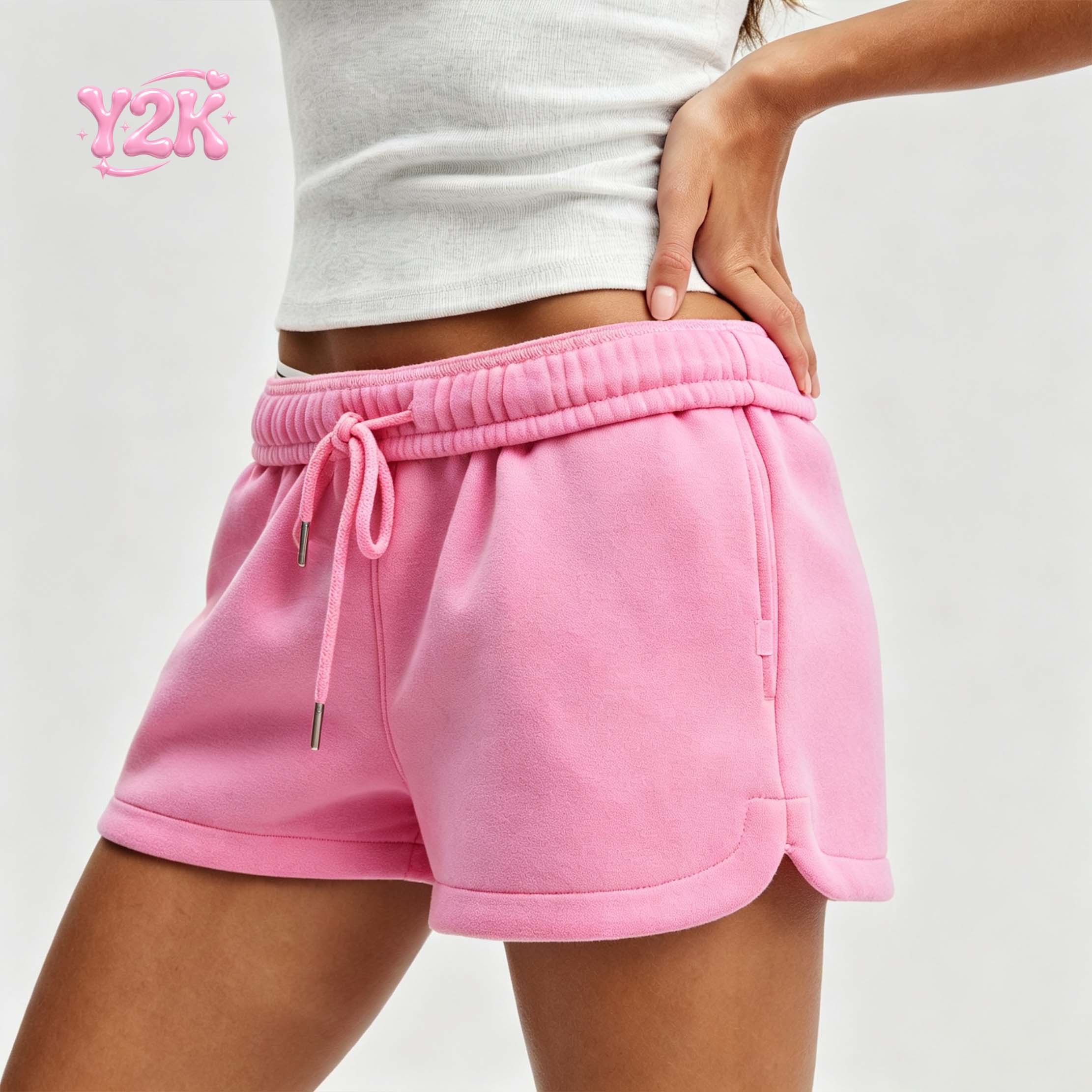 Custom Women's Curved Hem Fleece Drawstring Shorts