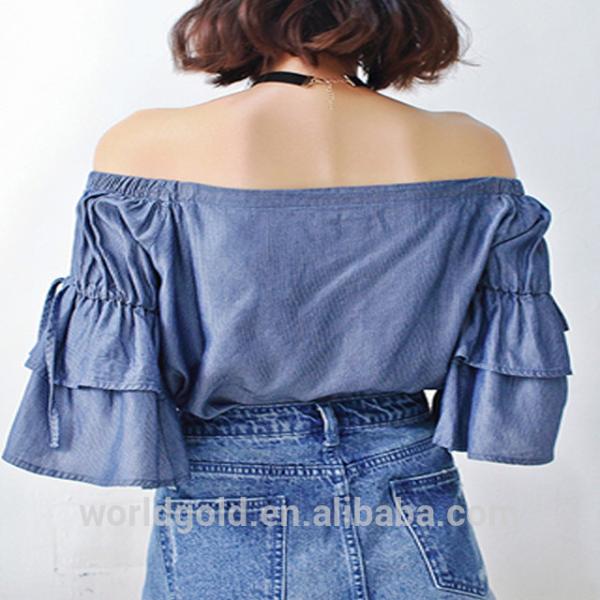 Custom Women Bat Wing Off Shoulder Blouse Short Sleeves With Button Closure