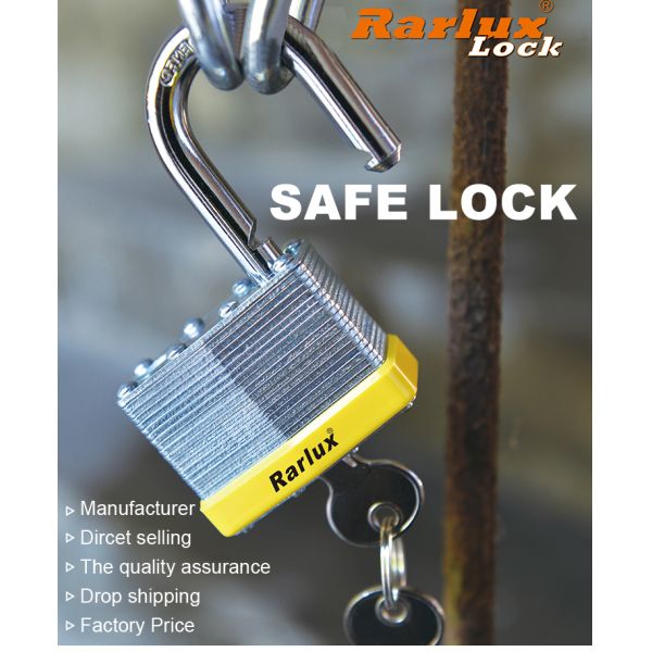 Rarlux Iron Padlock with Long Shackle and Brass Painted Cylinder 3 Iron Keys Anti-Rust Easy Installation