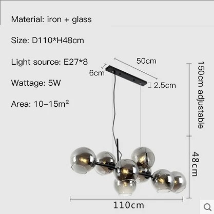 Nordic Glass Chandelier for Dining Room Kitchen Living Room Bedroom Glass Ball Black Ceiling Pendant Lamp (WH-AP-671)